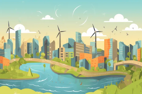 Illustration einer Großstadt mit erneueraren Energien